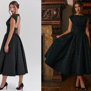 HOUSE OF CB'Debutante'Black Moire Satin Backless Midi Dress nwot